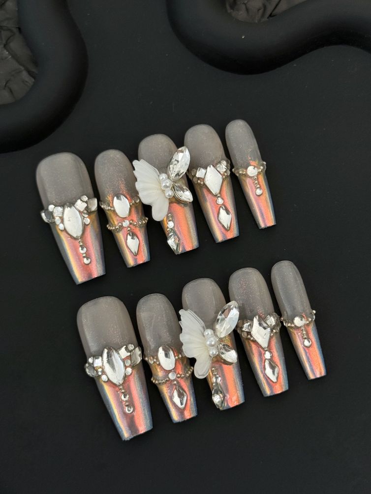 Wujasmine Press on nails fake nails-French Magic Butterfly