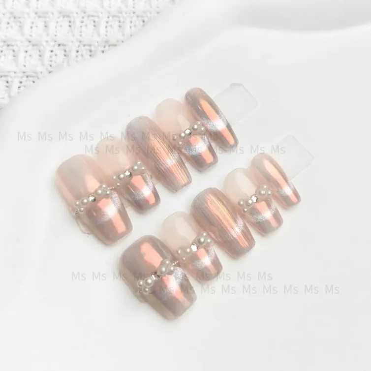 Wujasmine Press on nails The Pearls-Medium Length Press On Nails-Press On Nails Best