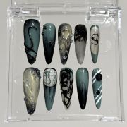 Wujasmine Press on nails 404Gothic Black Green Nail Set