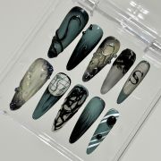 Wujasmine Press on nails 404Gothic Black Green Nail Set