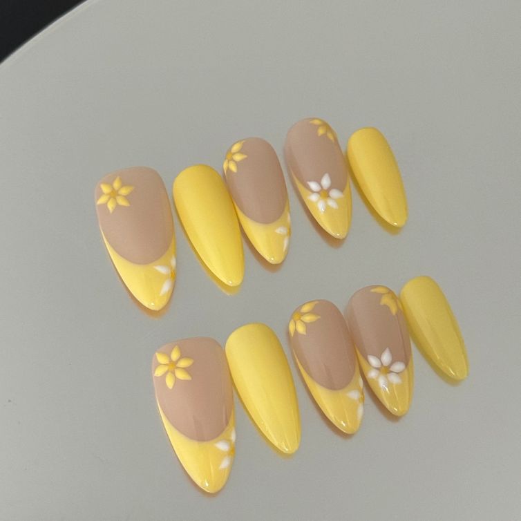 Wujasmine Press on nails fake nails-Light Yellow Daisy  🌼