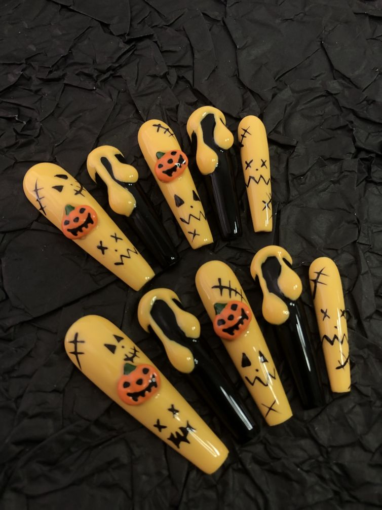 Wujasmine Press on nails Halloween Pumpkin Party