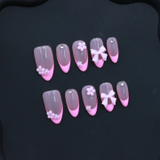 Dlxnails Press on nails- French classic bow pink almond shape